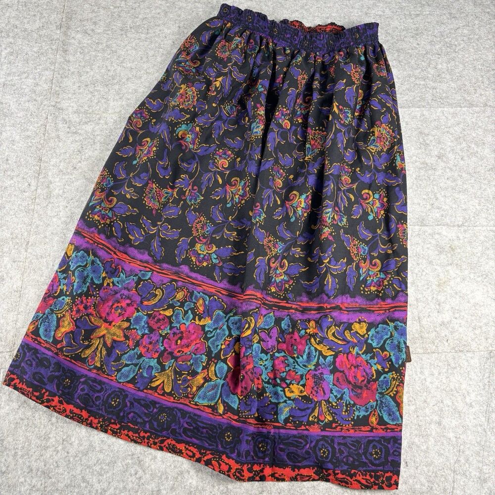 Vintage 80s 90s Michele Leslie California Floral Print Midi Skirt Womens M 12/14